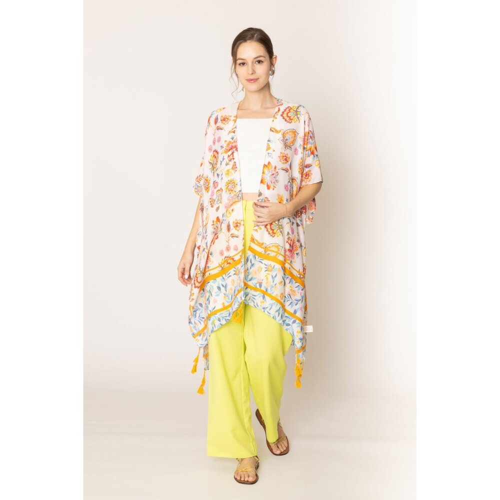 Diona J FLORAL PRINT KIMONO ONE SIZE COLOR IVORY
